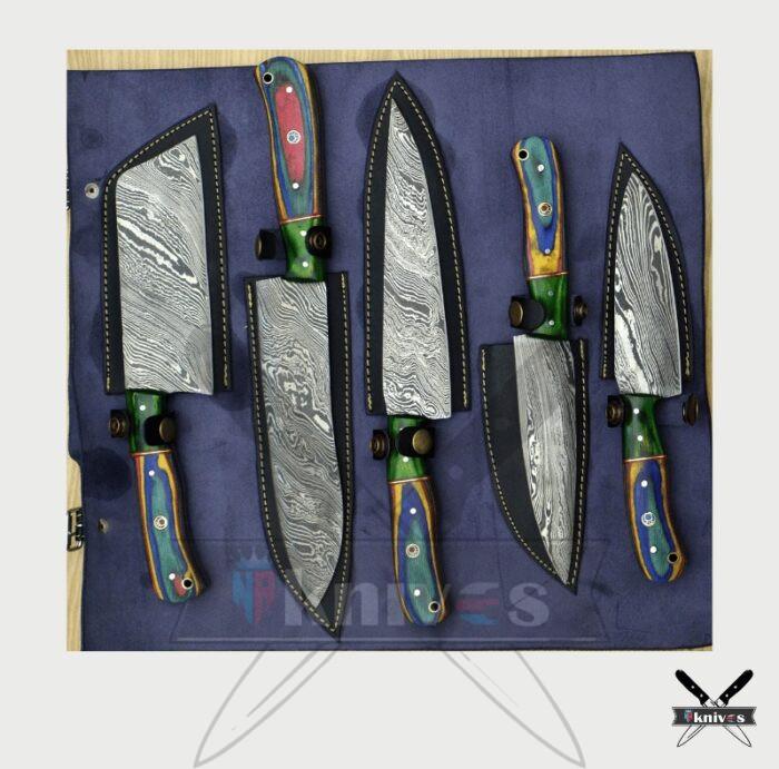 Handmade Chef Knives Set With Rainbow Wood Handle NR-13