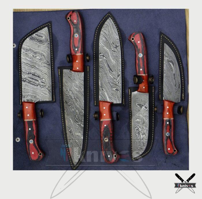 Handmade Chef Knives Set With Red Laminated Wood Handle NR-10