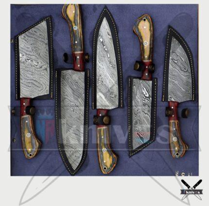 Handmade Chef Knives Set With Rose Wood Handle NR-19