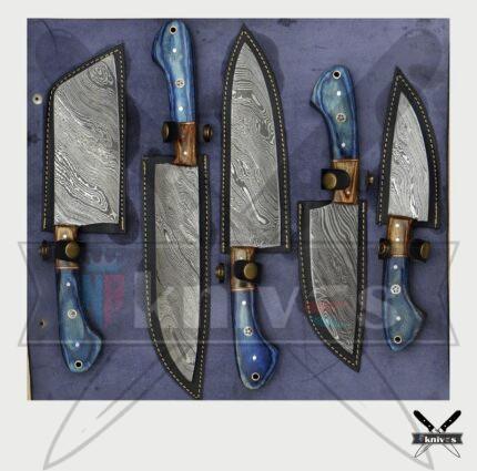 Handmade Damascus Blade Chef Knife Set With Micarta Wood Handle NR-03