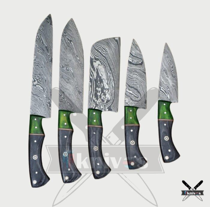 Handmade Damascus Blade Chef Knives Set With Micarta Wood Handle NR-05