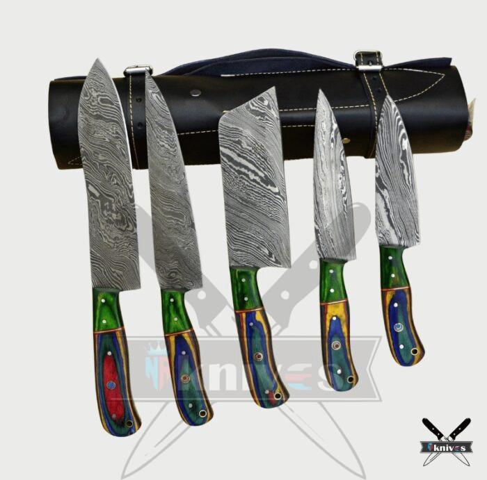 Handmade Kitchen Knives Set With Rainbow Wood Handle NR-13