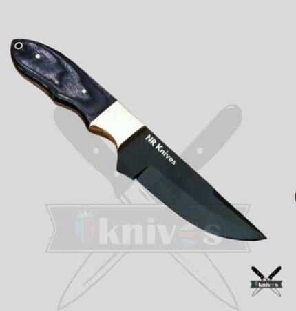 Custom 1095 Black Coated Cowboy Skinning Knives With Micarta Wood Handle