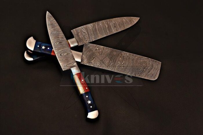 Custom Damascus 4 Pieces Chef Set Texas