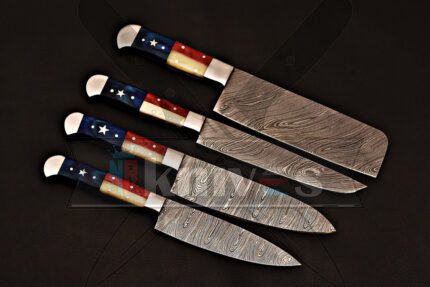 Custom Handmade Damascus 4 PCS Chef Set Texas