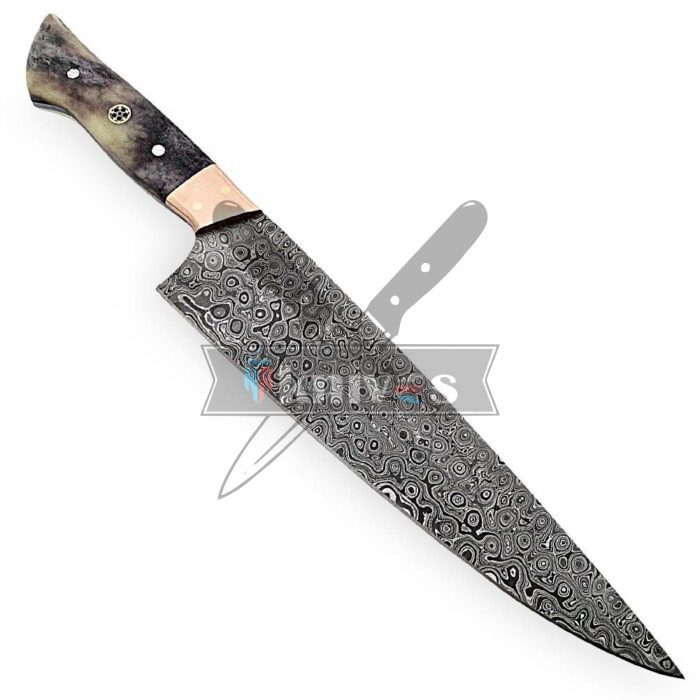 Chef Kitchen Knife With Pastel Grey Colored Camel Bone Handle