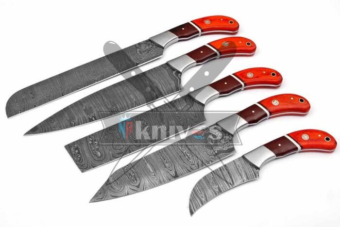 Chef Kitchen Knives Set With Brown Micarta and Pakka Wood Handle
