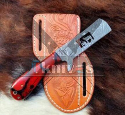 Cowboy Bull Cutter Knife With Red & Black Resin Handle