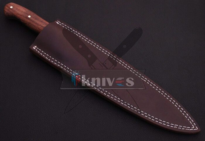 Custom Chef Kitchen Fillet Knife With Rose Wood Handle With Free Leather Sheath