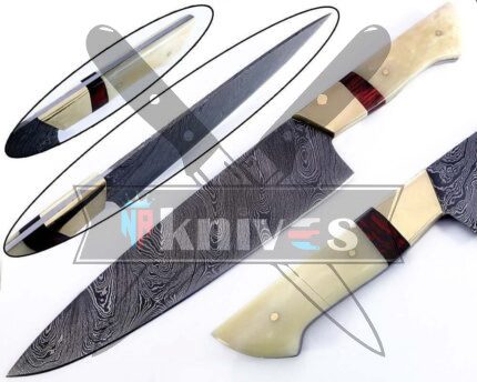 Custom Chef Kitchen Knife Camel Bone and Rose Wood Handle