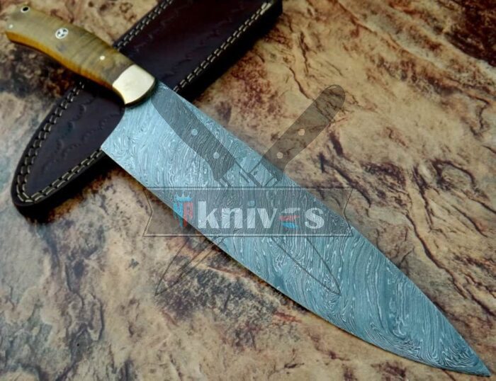 Custom Chef Kitchen Knife Olive Wood Handle