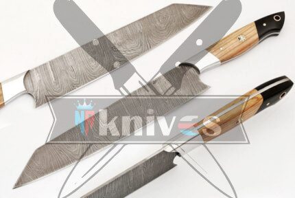 Custom Chef Kitchen Knife Olive Wood and Bull Horn Handle