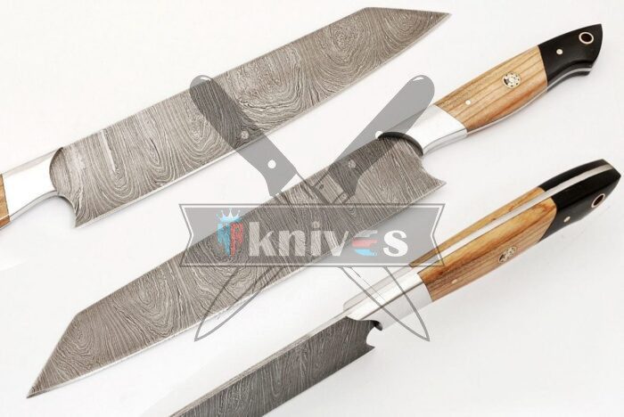 Custom Chef Kitchen Knife Olive Wood and Bull Horn Handle