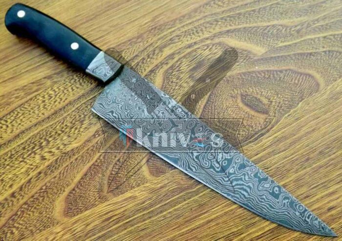 Custom Chef Kitchen Knife With Black Micarta Handle