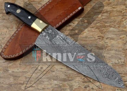 Custom Chef Kitchen Knife With Black Pakka Wood Handle