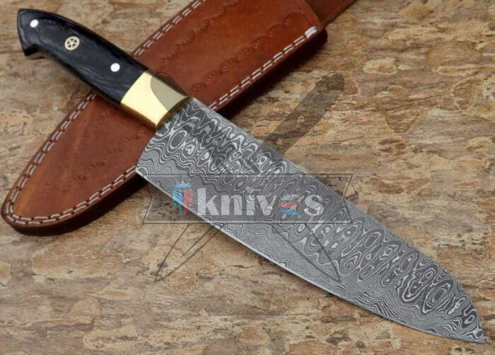 Custom Chef Kitchen Knife With Black Pakka Wood Handle