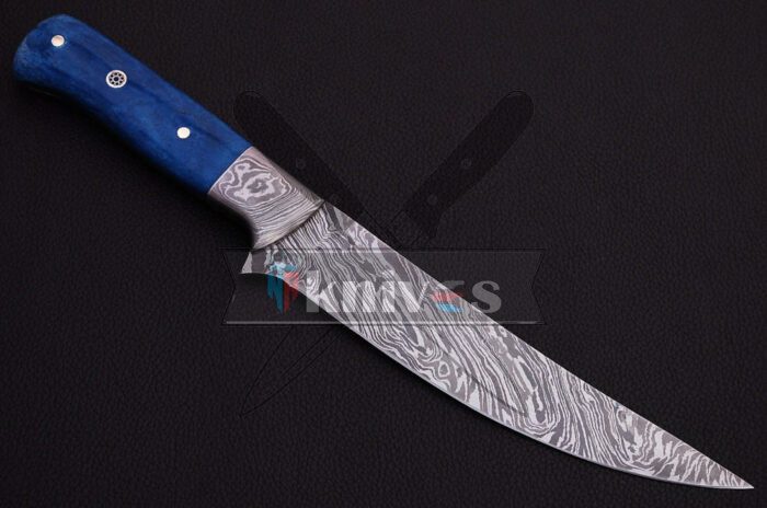 Custom Chef Kitchen Knife With Blue Camel Bone Handle