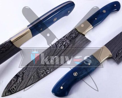 Custom Chef Kitchen Knife With Blue Colored Camel Bone Handle