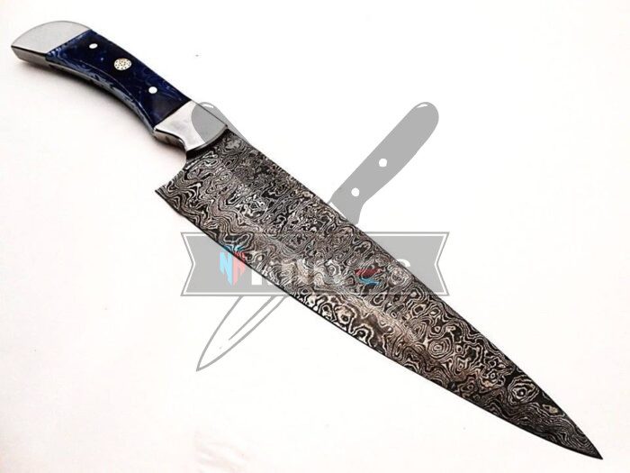 Custom Chef Kitchen Knife With Blue Glass Resin Handle