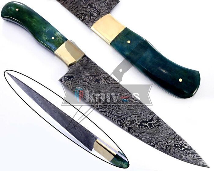 Custom Chef Kitchen Knife With Colored Camel Bone Handle