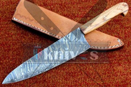 Custom Chef Kitchen Knife With Natural Wood Handle