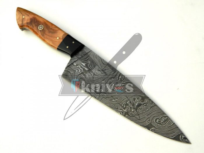 Custom Chef Kitchen Knife With Olive Wood Handle