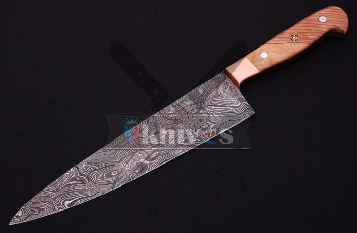 Custom Chef Kitchen Knife With Olive Wood Handle