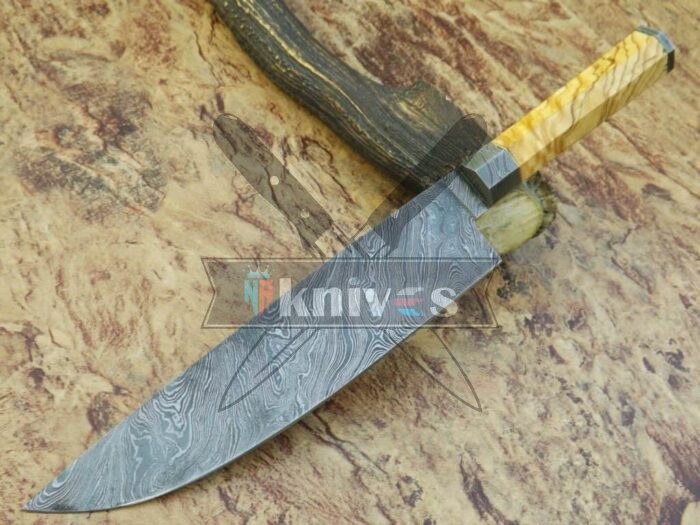 Custom Chef Kitchen Knife With Olive Wood Handle