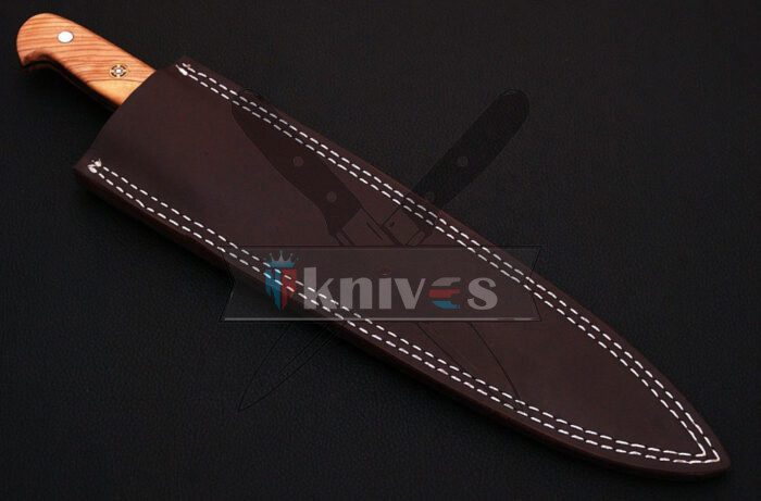 Custom Chef Kitchen Knife With Olive Wood Handle With Free Leather Sheath