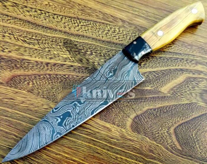 Custom Chef Kitchen Knife With Olive Wood and Buffalo Horn Handle