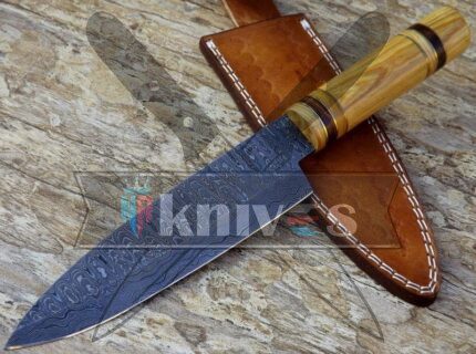 Custom Chef Kitchen Knife With Olive Wood and Rose Wood Handle
