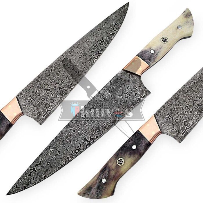 Custom Chef Kitchen Knife With Pastel Grey Colored Camel Bone Handle