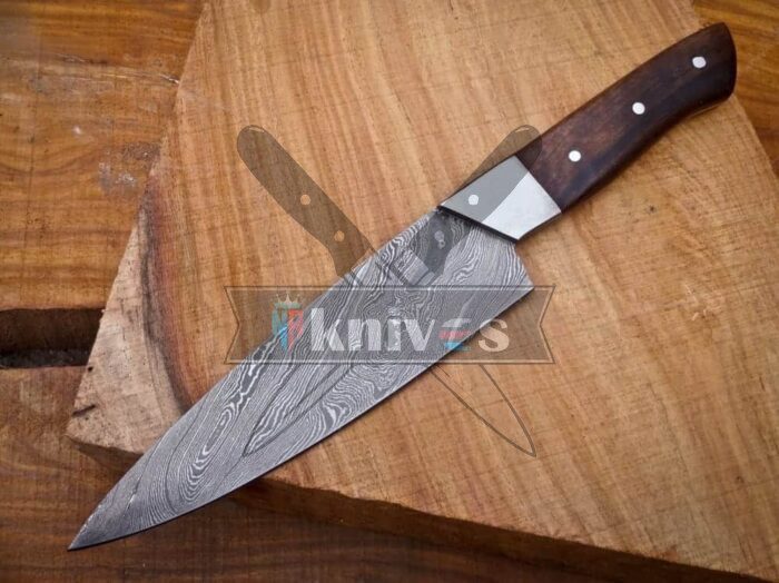 Custom Chef Kitchen Knife With Rose Wood Handle
