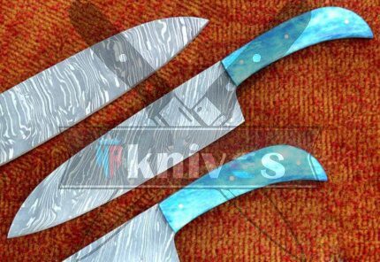 Custom Chef Kitchen Knife With Sky Colored Camel Bone Handle