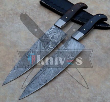 Custom Chef Kitchen Knives Buffalo Horn and Rose Wood Handle