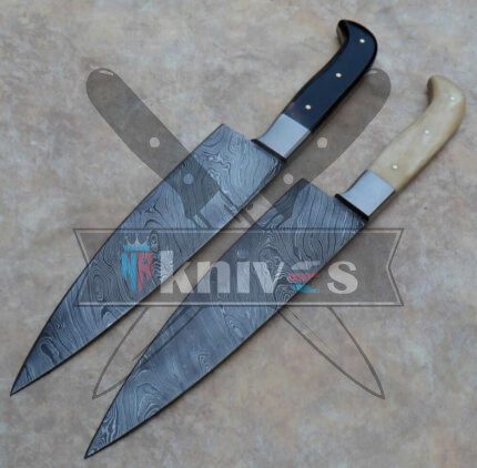 Custom Chef Kitchen Knives Camel Bone and Buffalo Horn Handle