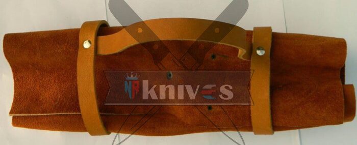 Custom Chef Kitchen Knives Set With Blue Wood Handle With Free Leather Sheath