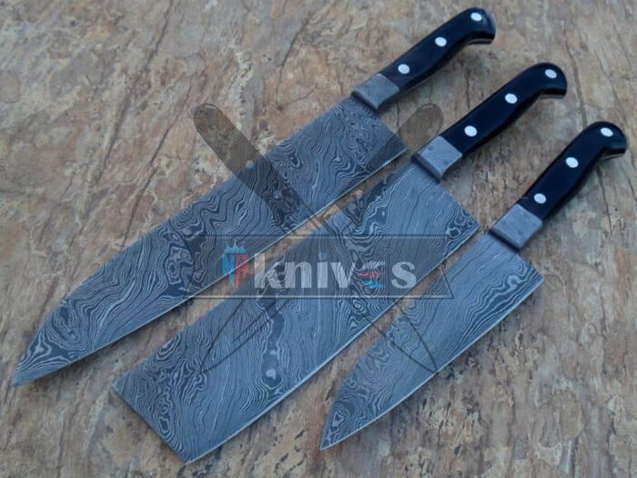 Custom Chef Kitchen Knives Set With Buffalo Horn Handle