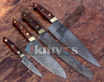 Custom Chef Kitchen Knives Set With Rose Wood Handle