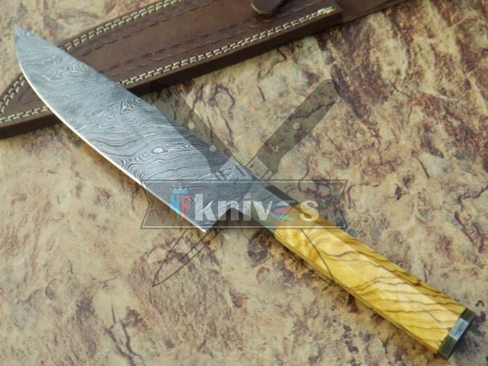 Custom Chef Knife With Olive Wood Handle