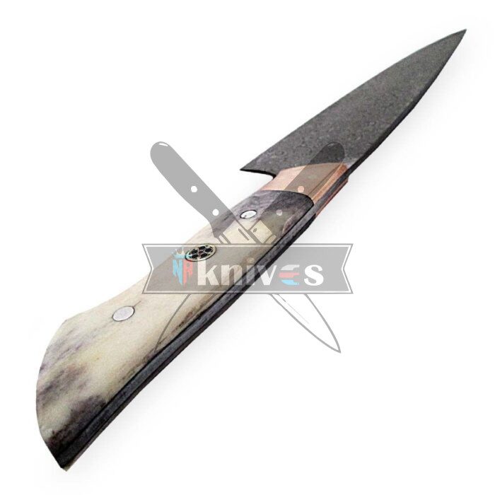 Custom Chef Knife With Pastel Grey Colored Camel Bone Handle