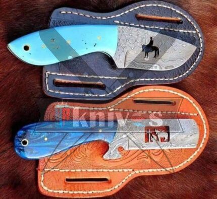Custom Cowboy Knives With Sky and Dark Blue Resin Handle