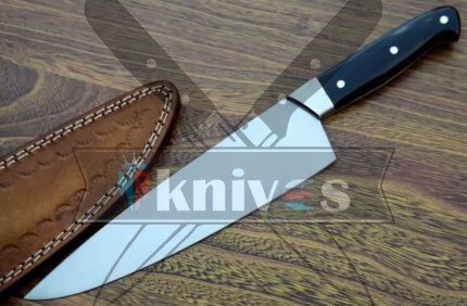 Custom D2 Steel Blade Kitchen Knife With Black Micarta Handle