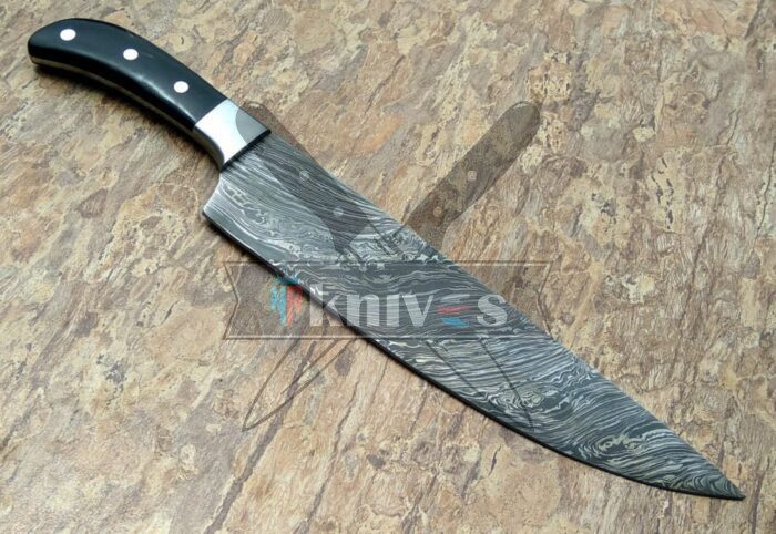 Custom Damascus Steel Blade Chef Kitchen Buffalo Horn Handle