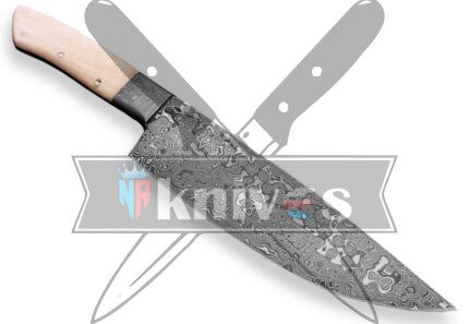 Custom Damascus Steel Blade Chef Kitchen Knife Camel Bone Handle