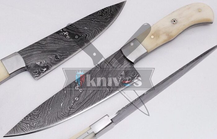 Custom Damascus Steel Blade Chef Kitchen Knife Camel Bone Handle