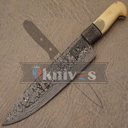 Custom Damascus Steel Blade Chef Kitchen Knife With Camel Bone Handle