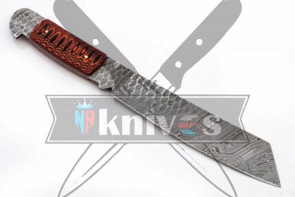 Custom Damascus Steel Blade Chef Kitchen Knife With Red Micarta Handle