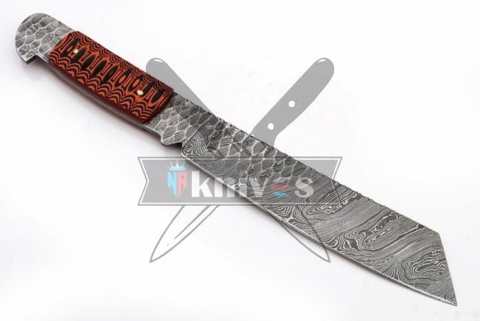 Custom Damascus Steel Blade Chef Kitchen Knife With Red Micarta Handle