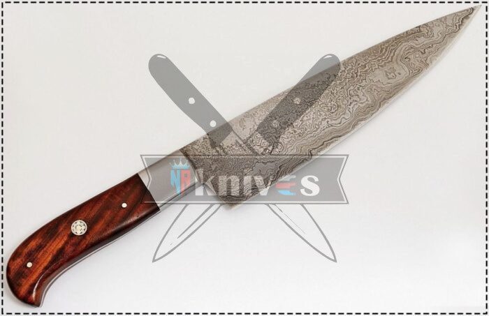 Custom Damascus Steel Blade Chef Kitchen Knife With Rose Wood Handle
